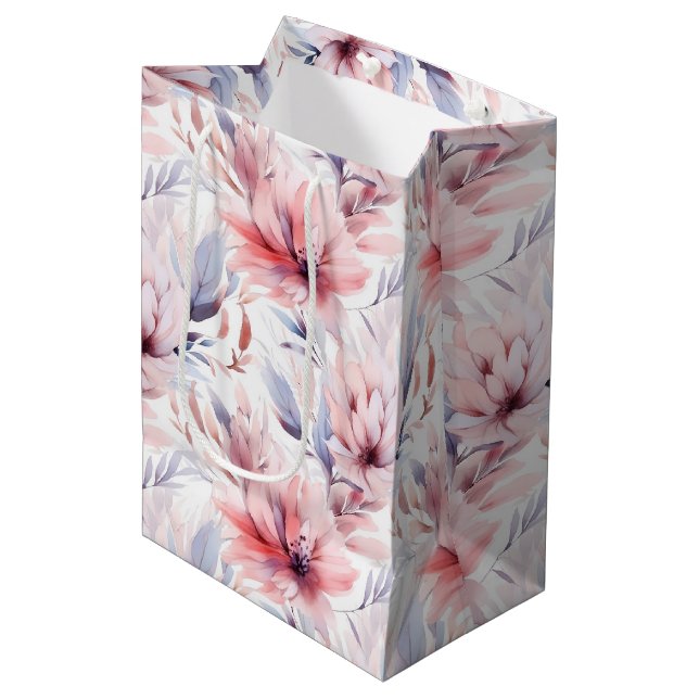 Aquarelllavender Pink Pastellfarben Blume Frühling Mittlere Geschenktüte (Vorderseite Schrägansicht)