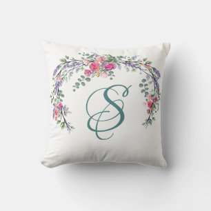 Aquarelllavender Pink Wilde Rose und Eukalyptus Kissen