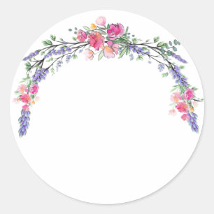 Aquarelllavender Pink Wilde Rose und Eukalyptus Runder Aufkleber