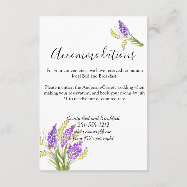 Aquarelllavender und Grüne Florals Begleitkarte (Vorderseite)