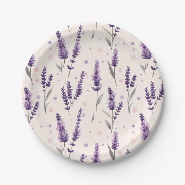 Aquarelllavender und Punktedesign Pappteller (Vorderseite)