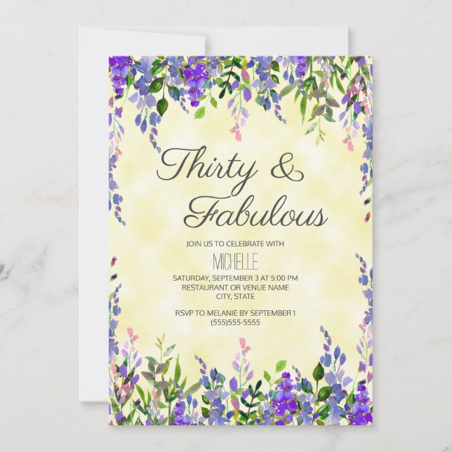 Aquarelllavender Yellow 30 & Fabulous Birthday Einladung (Vorderseite)