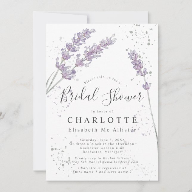 Aquarelllavene elegantes Brautparty Einladung (Vorderseite)