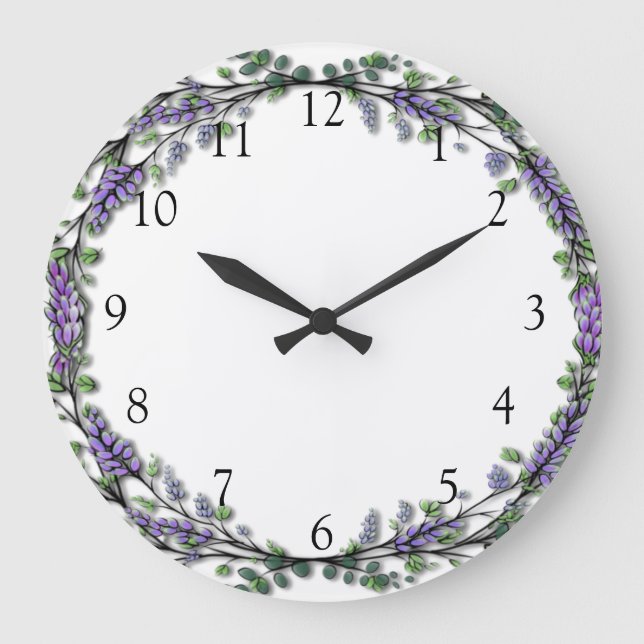 Aquarelllavene eucalyptus lila große wanduhr (Vorderseite)