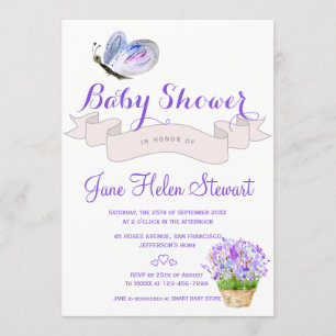 Aquarelllavenfliege Rustikale Babydusche Einladung