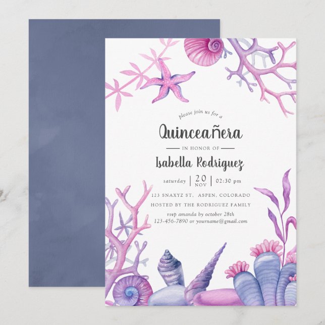 Aquarellleben Quinceñera Einladung (Vorne/Hinten)