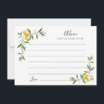 Aquarelllemonen und Grüntafeln Hinweiskarte<br><div class="desc">Ein schönes Aquarellfarben-Design. Sie können die Farben und Textdetails ändern.</div>