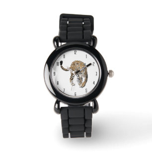 Aquarellleopard-Urwaldkatze grün gestrichen Armbanduhr