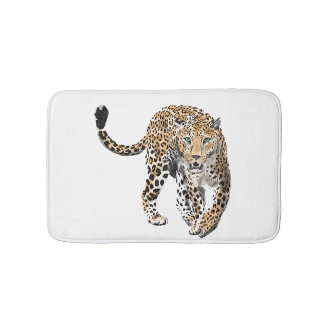 Aquarellleopard-Urwaldkatze grün gestrichen Badematte (Vorderseite)