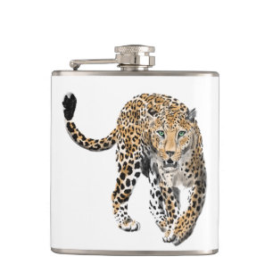 Aquarellleopard-Urwaldkatze grün gestrichen Flachmann