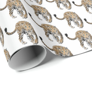 Aquarellleopard-Urwaldkatze grün gestrichen Geschenkpapier