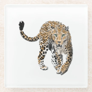 Aquarellleopard-Urwaldkatze grün gestrichen Glasuntersetzer
