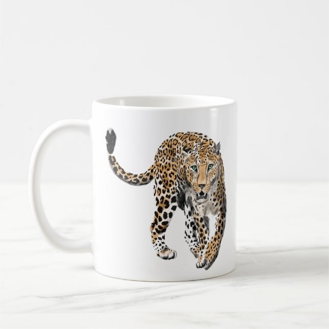 Aquarellleopard-Urwaldkatze grün gestrichen Kaffeetasse (Links)
