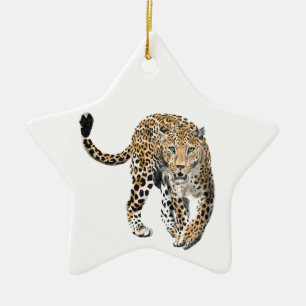 Aquarellleopard-Urwaldkatze grün gestrichen Keramik Ornament
