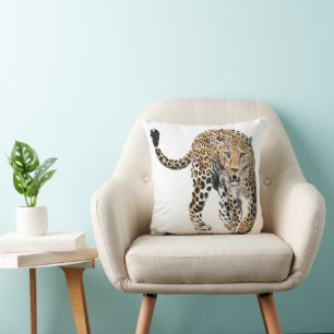 Aquarellleopard-Urwaldkatze grün gestrichen Kissen