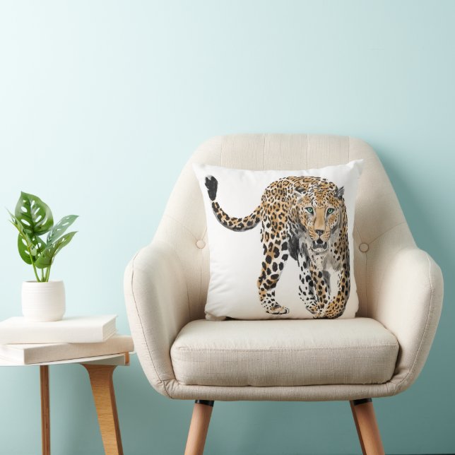 Aquarellleopard-Urwaldkatze grün gestrichen Kissen (Stuhl )