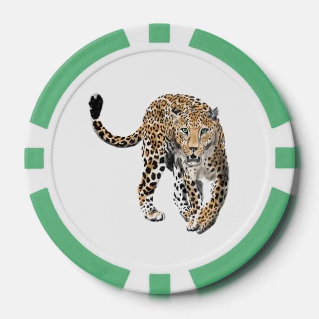 Aquarellleopard-Urwaldkatze grün gestrichen Pokerchips (Vorderseite)