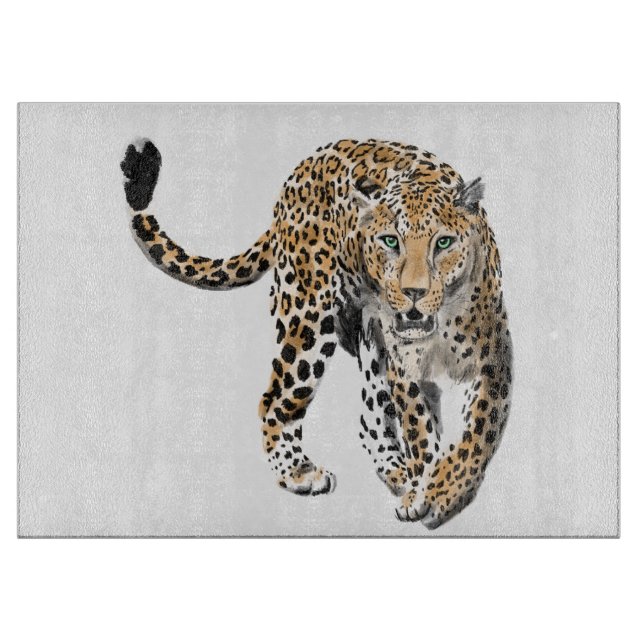 Aquarellleopard-Urwaldkatze grün gestrichen Schneidebrett (Vorderseite)