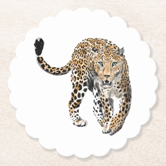 Aquarellleopard-Urwaldkatze grün gestrichen Untersetzer (Vorderseite)