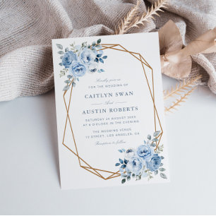 Aquarelllicht Blau Blumen geometrische Hochzeit Einladung