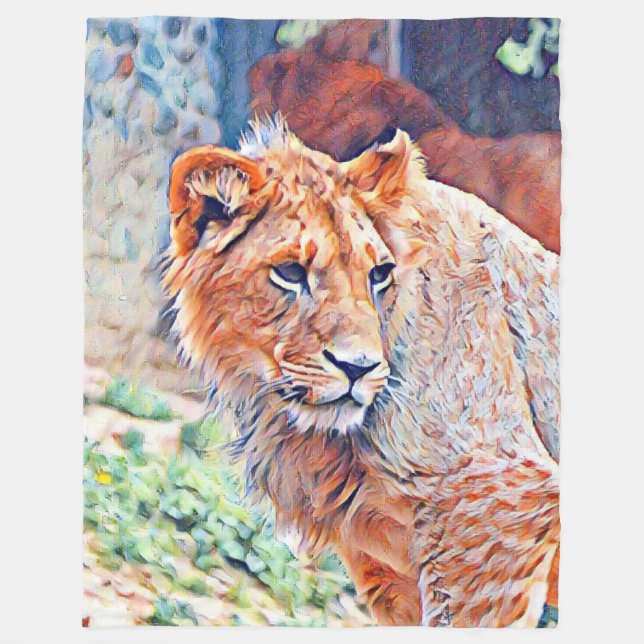 Aquarelllion Fleecedecke (Vorderseite)