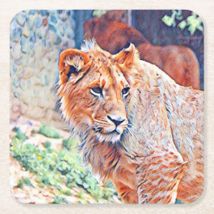 Aquarelllion Rechteckiger Pappuntersetzer