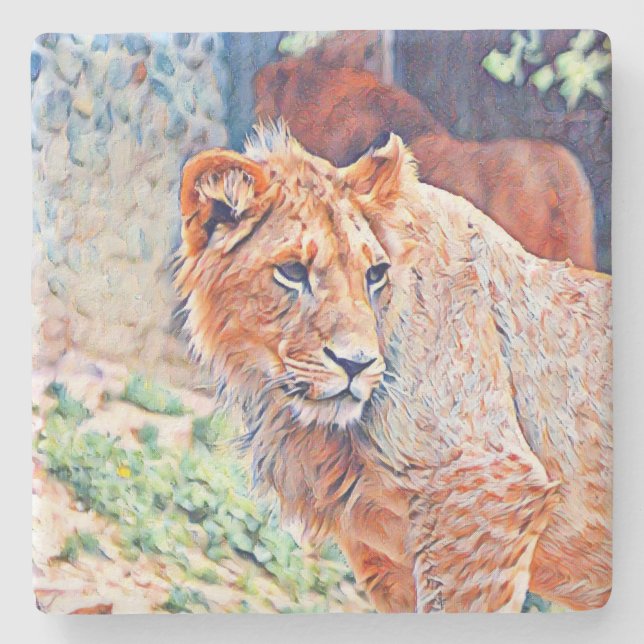 Aquarelllion Steinuntersetzer (Vorderseite)