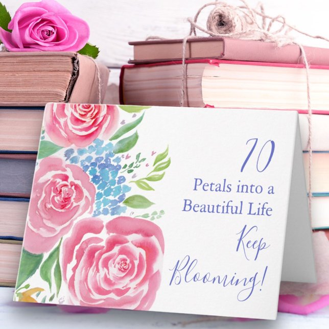 Aquarelllose Rose & Hydrangea 70. Geburtstag Karte (Von Creator hochgeladen)