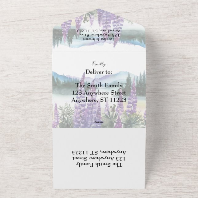 Aquarelllupine und Gebirge All In One Einladung (Außenbereich)