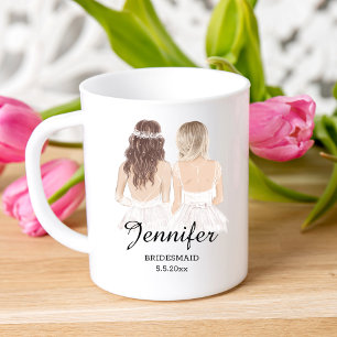 Aquarellmädchen, Personalisierte Brautjungfrau Kaffeetasse