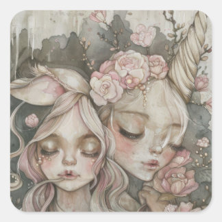 Aquarellmädchen Quadratischer Aufkleber