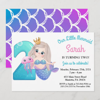 Aquarellmaid 2. Geburtstag Party Einladung