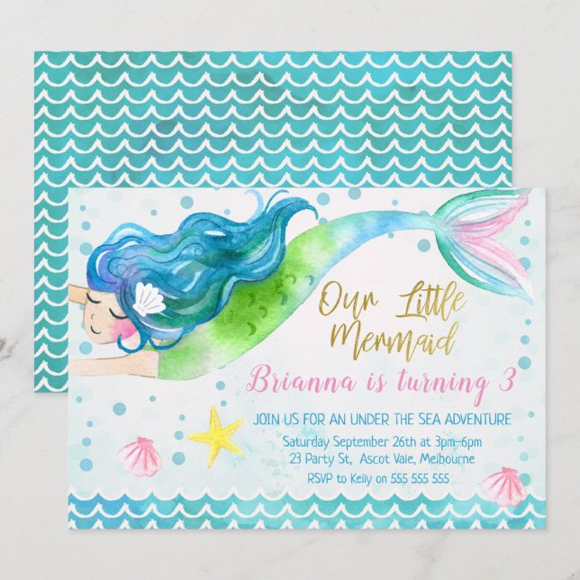 Aquarellmaid Einladung (Vorne/Hinten)