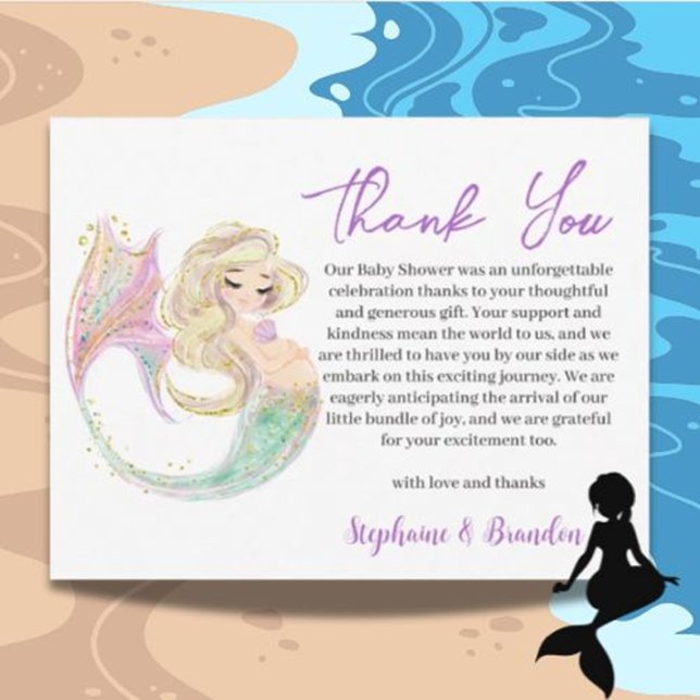 Aquarellmaid Mutter Dankeskarte (Express heartfelt gratitude with this ocean watercolor mermaid mother-to-be thank you card)
