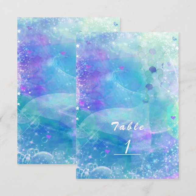Aquarellmaid Schwanz Party Tischnummer Karte (Vorne/Hinten)