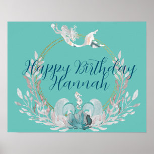 Aquarellmaid & Wreath Birthday Wall Print Poster