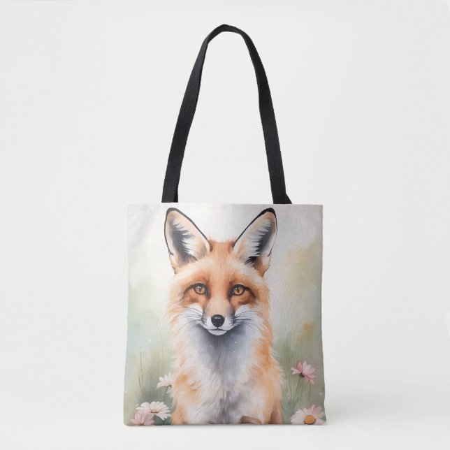 Aquarellmaler Fox mit dunklen Blume Tasche (Vorderseite)