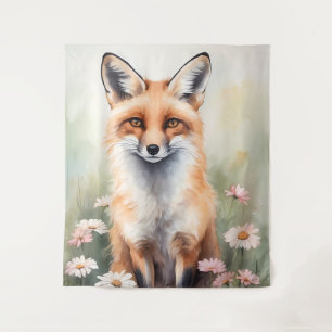 Aquarellmaler Fox mit dunklen Blume Wandteppich