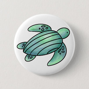 Aquarellmaler Meeresschildkröte Cartoon blau grün Button