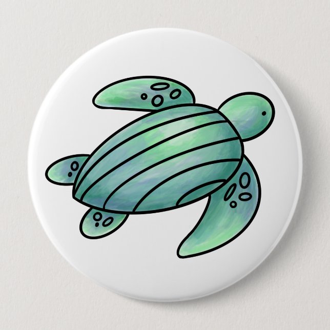 Aquarellmaler Meeresschildkröte Cartoon blau grün Button (Vorderseite)