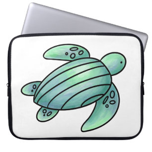 Aquarellmaler Meeresschildkröte Cartoon blau grün Laptopschutzhülle