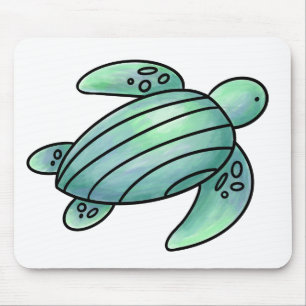 Aquarellmaler Meeresschildkröte Cartoon blau grün Mousepad