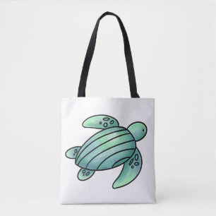 Aquarellmaler Meeresschildkröte Cartoon blau grün Tasche