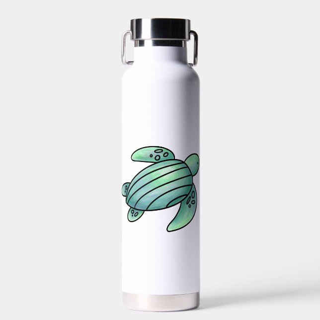 Aquarellmaler Meeresschildkröte Cartoon blau grün Trinkflasche (Vorne)