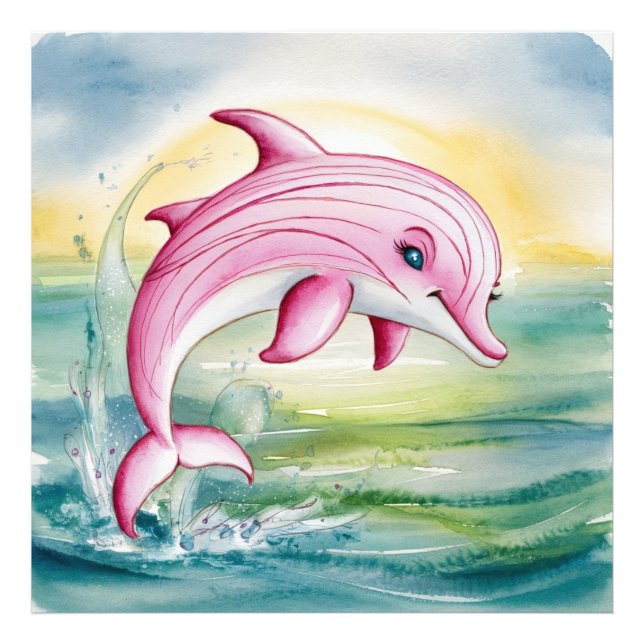 Aquarellmaler Rosa Delphin Fotodruck (Vorne)