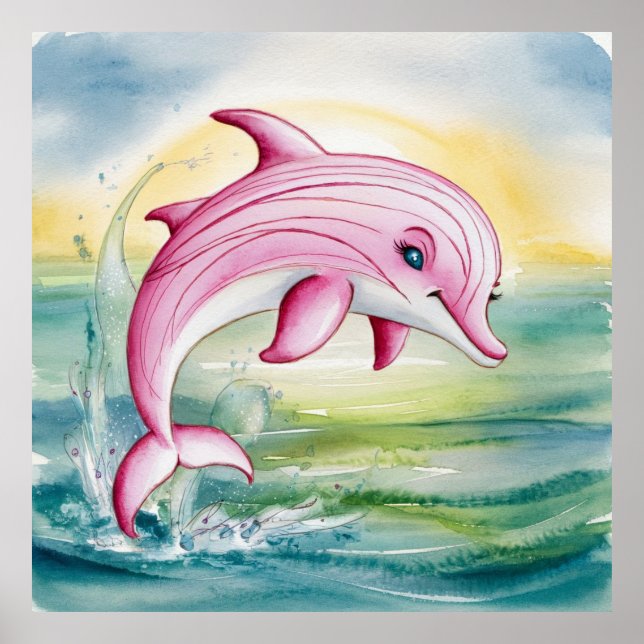 Aquarellmaler Rosa Delphin Poster (Vorne)