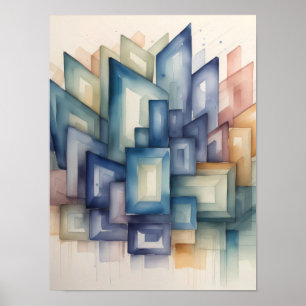 Aquarellmalerei Abstrakt Moderne Geometrie 1:1 Poster