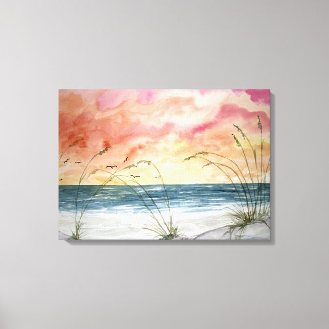 Aquarellmalerei am Strand Leinwanddruck (Vorderseite)