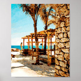 Aquarellmalerei am Strand von Mykonos Poster