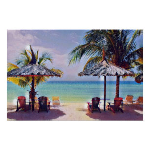Aquarellmalerei am tropischen Strand Poster